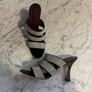 Staud Sonny Rhinestone Sandals Black Multi Strap Slides Heels Size EU 38 8 US